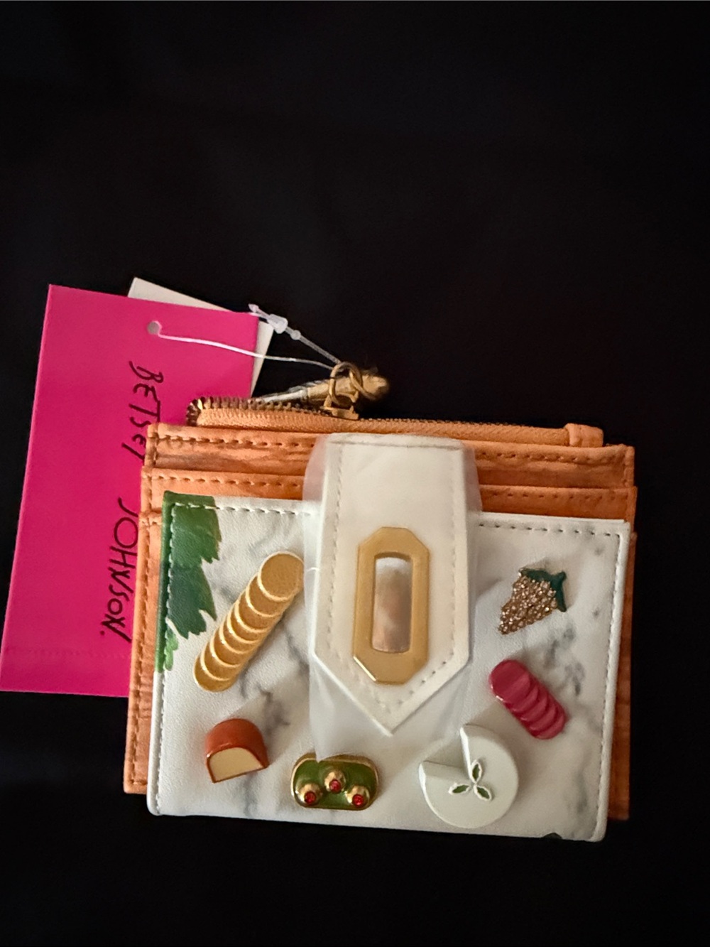 Embellished White and Orange Women's Wallet with Gold Accents
